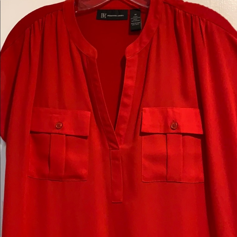 INC v neck button pocket top. - Picture 2 of 5